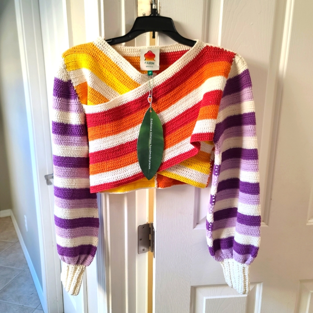 FARM Rio Multicolor Striped V-Neck Sweater